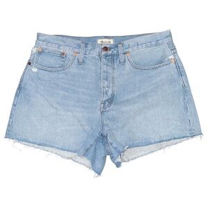Madewell Curvy Relaxed Denim Shorts Cedarcroft Light Wash Raw Hem Size 29 Rigid